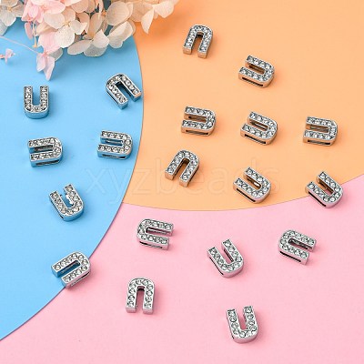 Alloy Initial Slide Charms with Grade A Rhinestones ALRI-R032-U-FF-1