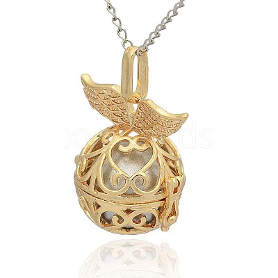 Golden Tone Brass Hollow Round Cage Pendants KK-J237-05G-1
