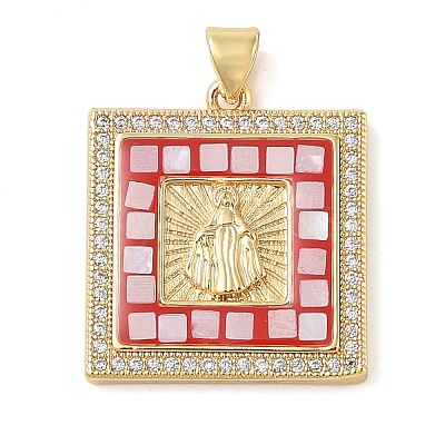 Brass & Shell & Clear Cubic Zirconia Pendants KK-I712-11G-02-1