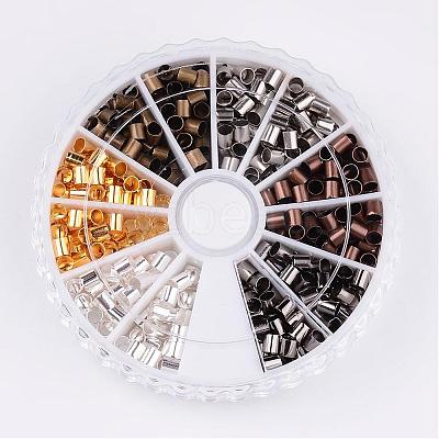 1 Box 6 Colors Antique Bronze & Red Copper & Golden & Silver & Platinum & Black Brass Tube Crimp Beads KK-X0036-NR-B-1