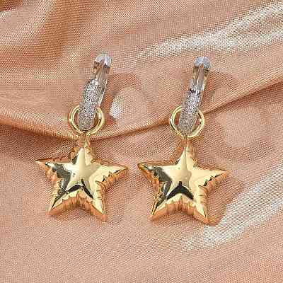 Star Rack Plating Brass Micro Pave Cubic Zirconia Hoop Earring EJEW-C057-01G-1