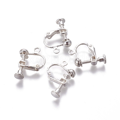 Rack Plated Brass Screw Clip-on Earring Findings X-KK-P169-04S-1