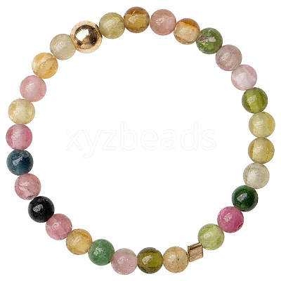 Natural Rainbow Tourmaline Round Beaded Finger Rings WGDC3AE-01-1