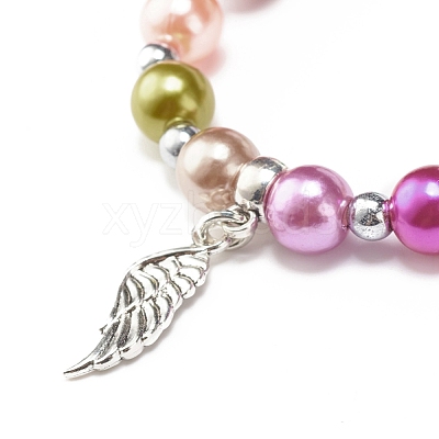 Imitation Pearl Beaded Stretch Bracelet with Drop Charm for Kids BJEW-JB07638-1