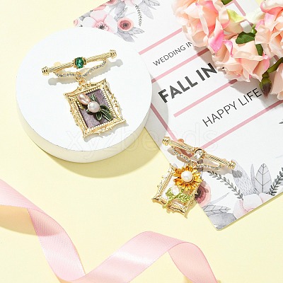 2Pcs 2 Styles Square & Rectangle with Flower Alloy ABS Imitation Pearl Brooch JEWB-CJ0001-92-1