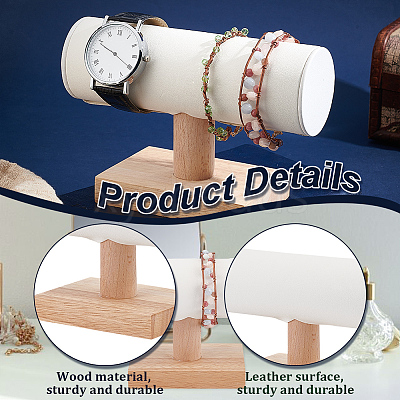 T-Shaped Bar PU Leather Bracelet Display Stands with Wooden Base AJEW-WH0471-127C-1
