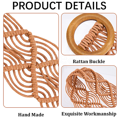 Cloth Woven Rhombus with Wood Chain Belts for Women AJEW-WH20019-125A-1