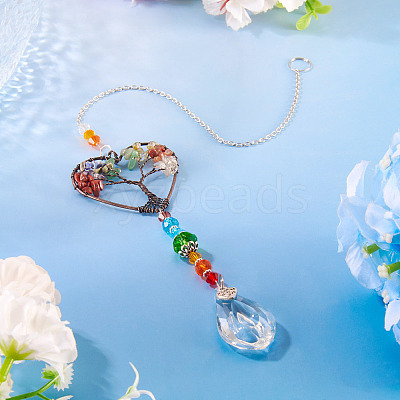 1Pc Wire Wrapped Alloy & Natural Mixed Stone Chips Tree of Life Hanging Suncatchers HJEW-TA0001-45A-1