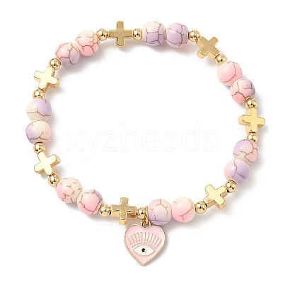 6Pcs 6 Colors Heart with Eye Alloy Enamel Charm Bracelets BJEW-JB12287-1