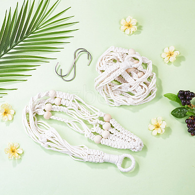 2Pcs Handmade Macrame Polyester with Wood Bead Plant Hanger AJEW-HS0001-46-1