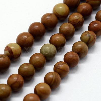 Natural Wood Lace Stone Wooden Jasper Beads Strands G-I199-17-8mm-1
