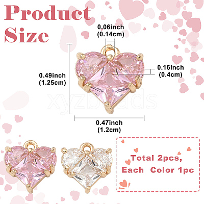 2Pcs 2 Colors Brass Pave Cubic Zirconia Charms ZIRC-YW0001-34-1