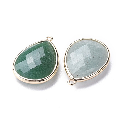 Faceted Natural Green Aventurine Pendants G-M356-A02-LG-1