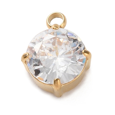 304 Stainless Steel Micro Pave Cubic Zirconia Pendants STAS-K292-01G-04-1