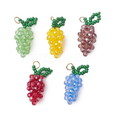 Handmade Glass Beaded Grape Pendants PALLOY-MZ00489-1