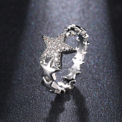 Star Brass Micro Pave Clear Cubic Zirconia Finger Rings for Women FS-WGB2D32-02-1