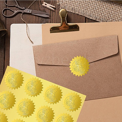 12 Sheets Self Adhesive Gold Foil Embossed Stickers DIY-WH0451-048-1