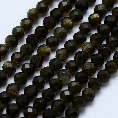 Natural Golden Sheen Obsidian Beads Strands X-G-J369-16-3mm-1