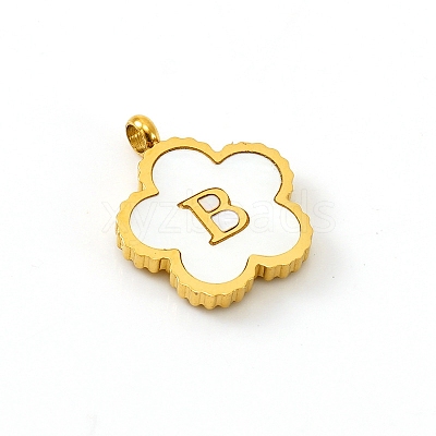 Golden Tone Stainless Steel Pave White Shell Letter Flower Charms PW-WGC5230-02-1