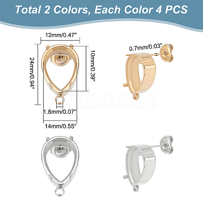 4 Pairs 2 Colors 304 Stainless Steel Stud Earring Findings STAS-UN0038-08-1