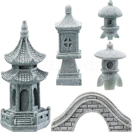 5Pcs 5 Style Chinese Pagoda Statue Stone Miniature Ornament AJEW-FH0002-53-1