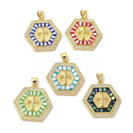 Brass Micro Pave Clear Cubic Zirconia Pendants KK-K385-033G-1