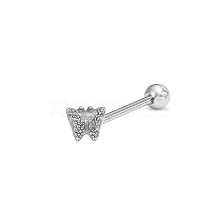 Butterfly Stainless Steel Rhiestone Straight Barbell 15 Gauge Piercing Tongue Rings for Women Men WG89D28-05-1