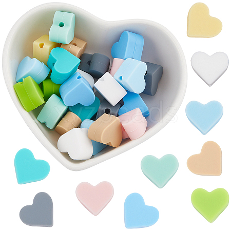 40Pcs 10 Colors Heart Silicone Beads SIL-SC0001-96-1