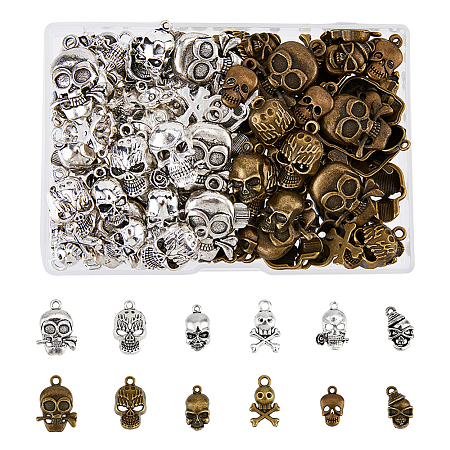 SUPERFINDINGS 120Pcs 12 Style Tibetan Style Alloy Pendants SKUL-FH0001-01-1