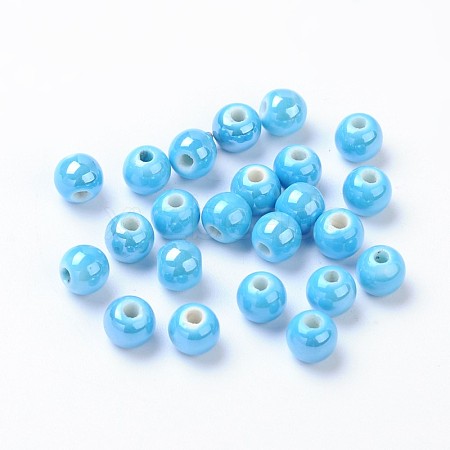 Pearlized Handmade Porcelain Round Beads PORC-S489-6mm-08-1