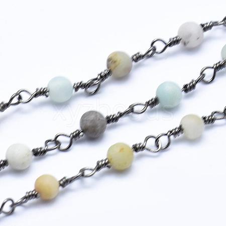 Frosted Natural Amazonite Handmade Beaded Chains CHC-L036-27B-4mm-1
