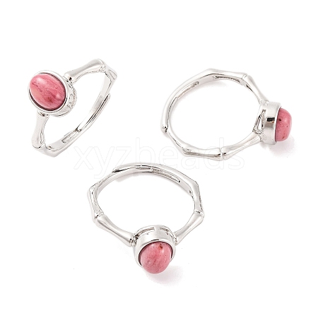 Oval Natural Rhodonite Adjustable Rings RJEW-Q817-04P-04-1