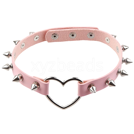Adjustable Adjustable Gothic PU Leather Alloy Spike Rivet Heart Choker Necklaces for Women NJEW-WH20816-006P-D-1