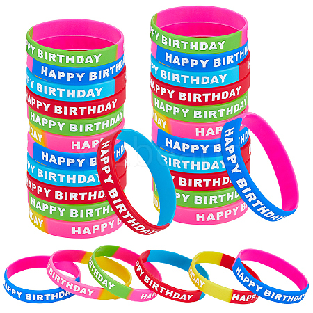 30Pcs 5 Colors Word HAPPY BIRTHDAY Silicone Cord Bracelets Set Wristband BJEW-GF0001-14B-1