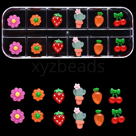 Resin Nail Cabochons with 12 Grid Box MRMJ-S043-055C-1