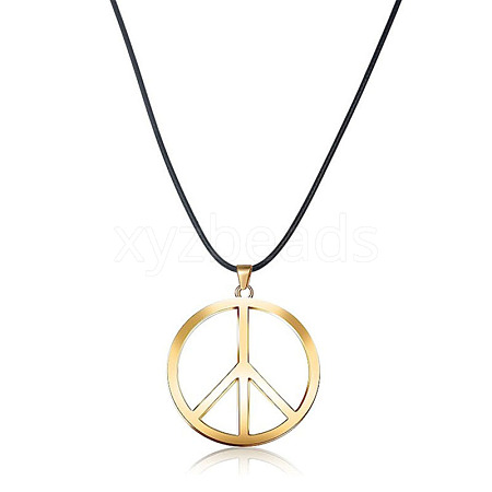 Stylish Stainless Steel Peace Sign Pendant Necklace Hip-hop Leather Necklace Jewelry PC5698-1-1