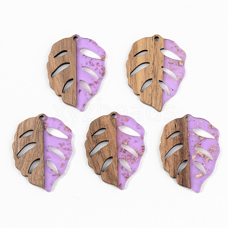 Transparent Resin & Walnut Wood Pendants RESI-S389-003A-B01-1