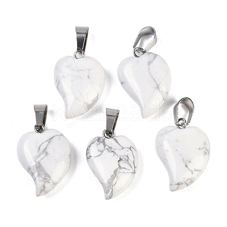 Natural Howlite Heart Pendants G-H073-03P-11-1