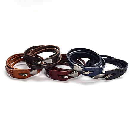 3-Loop Cowhide Leather Wrap Bracelets BJEW-F173-05-1