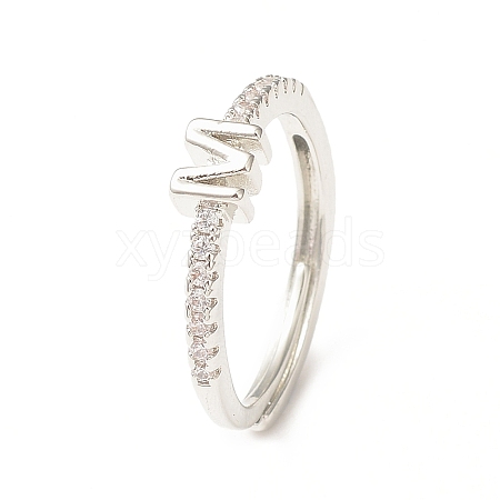 Clear Cubic Zirconia Initial Letter Adjustable Ring RJEW-C052-01P-M-1