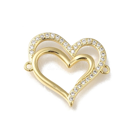 Rack Plating Brass Micro Pave Clear Cubic Zirconia Double Heart Links Connector Charms KK-K373-11B-G-1