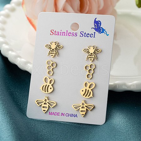 304 Stainless Steel Earring Sets EJEW-S248-06G-1