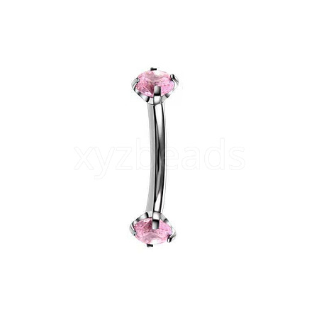 304 Stainless Steel Flat Round Cubic Zirconia Eyebrow Curved Barbell Rings WG8201B-05-1