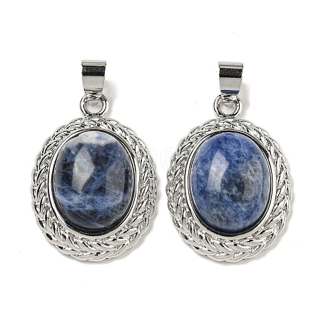 Natural Sodalite Oval Pendants G-B079-02P-07-1