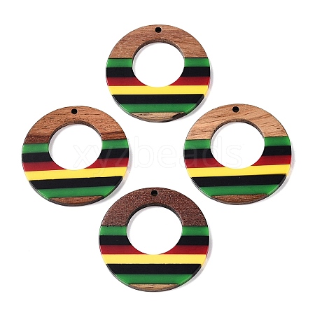 Jamaican Colour Epoxy Resin & Walnut Wood Pendants RESI-N039-122U-1