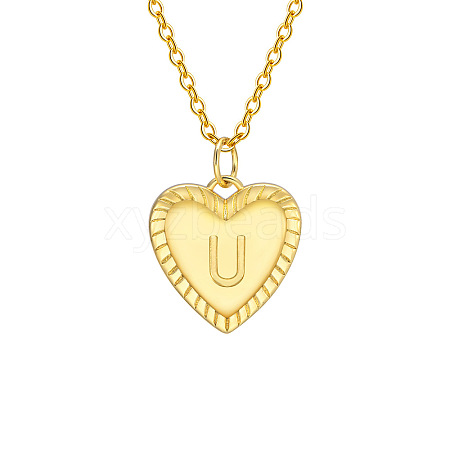 Golden Tone Brass Cable Chain Letter Heart Pendant Necklaces for Women PW-WG67FD6-21-1