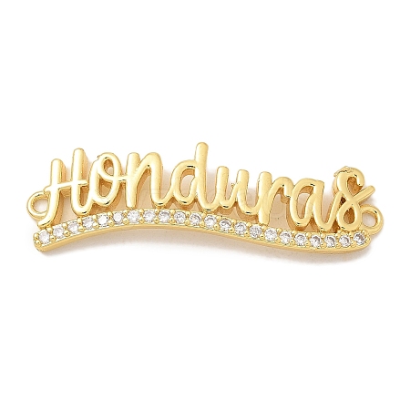 Brass Clear Cubic Zirconia Word Honduras Connector Charms KK-K293-40G-02-1