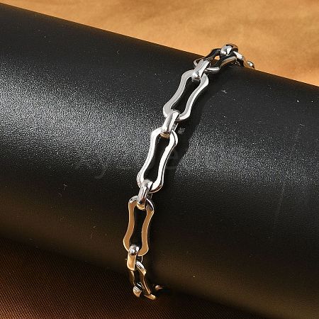 304 Stainless Steel Rectangle Link Chains Bracelets for Men & Women BJEW-D042-44P-1