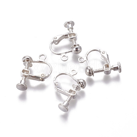 Rack Plated Brass Screw Clip-on Earring Findings X-KK-P169-04S-1