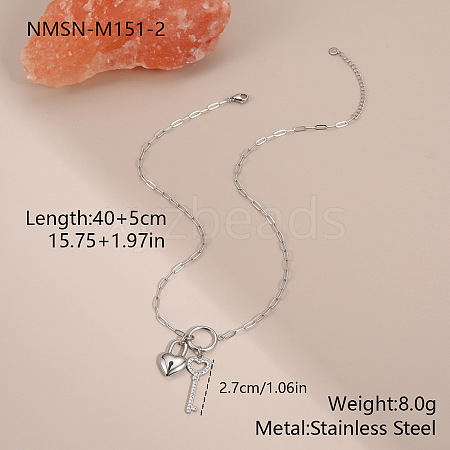Valentine's Day 304 Stainless Steel Crystal Rhinestone Pendant Necklaces WGE27DF-02-1